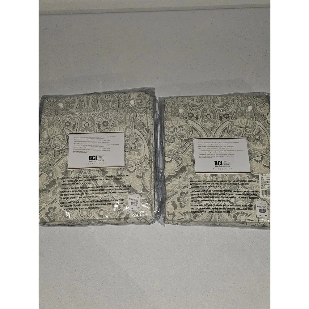 2 New Pottery Barn MacKenna Paisley Drape Curtain Panels 50x96 3-in-1 Pole Top